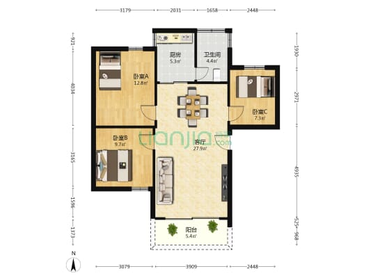 盛华楼一期 3室1厅1卫 83平方