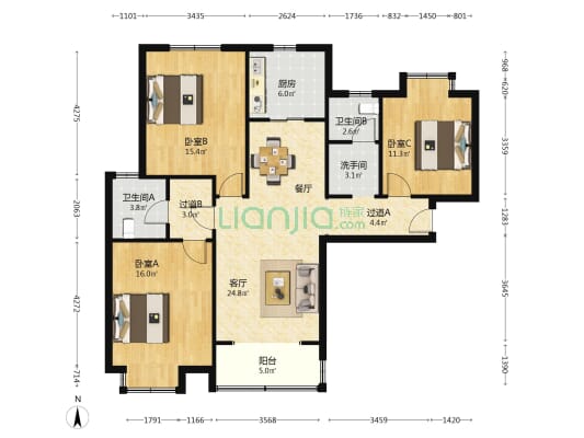 古宫新村一期 3室1厅3卫 122平方