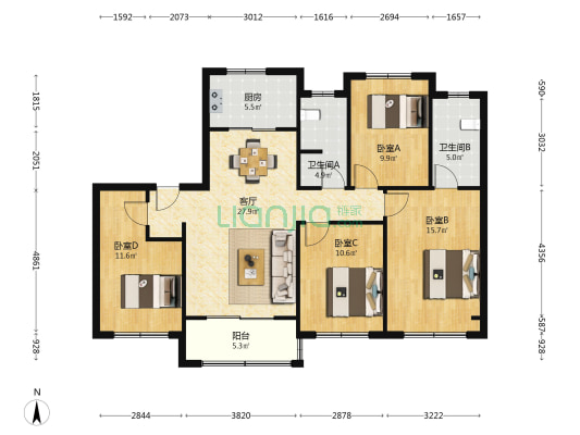 招商湖西璀璨 4室1厅2卫 130平方