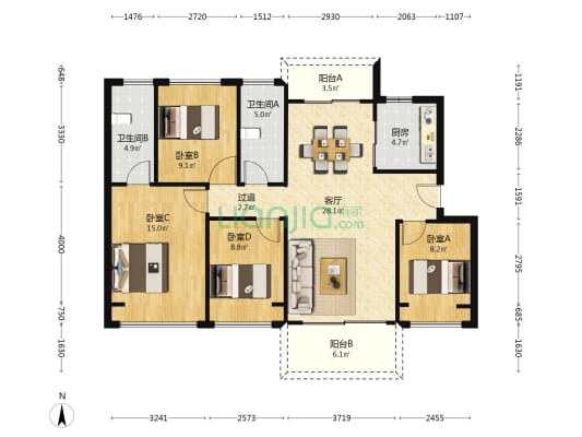 碧桂园揽月居 4室1厅2卫 114平方