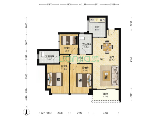 星河畔月湾 3室1厅2卫 89平方