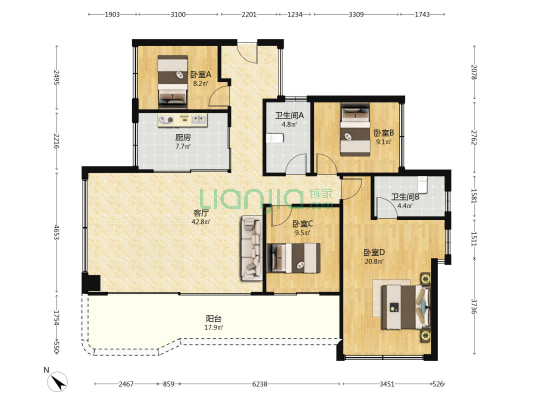滨海润府 4室1厅2卫 143平方