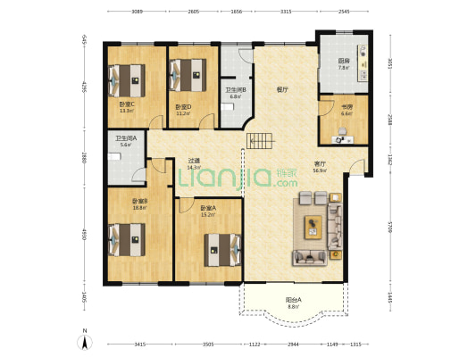玫瑰园五公寓 5室1厅2卫 189平方
