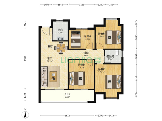 凤麟别院 4室1厅1卫 118平方