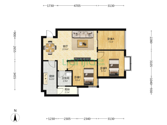 润和花园 3室1厅1卫 75平方