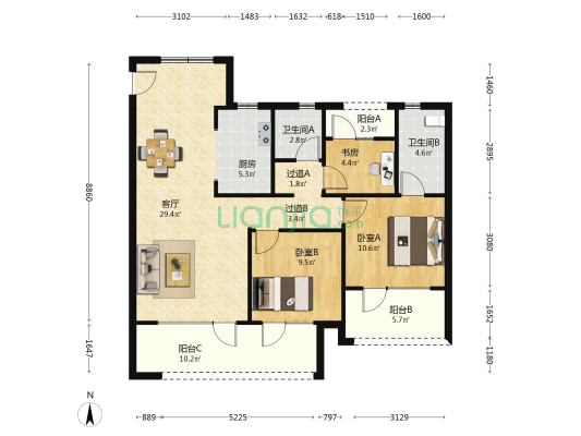 保利·和颂 3室1厅2卫 121平方