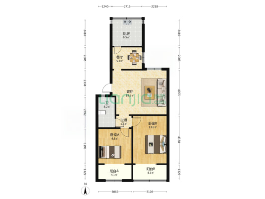 黄河北街8号院 2室2厅1卫 77平方