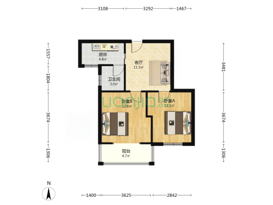 新奥学府佳邻 2室1厅1卫 61平方