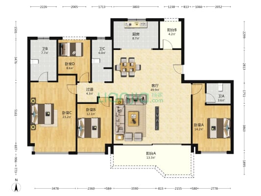 洋湖天序 4室1厅3卫 179平方