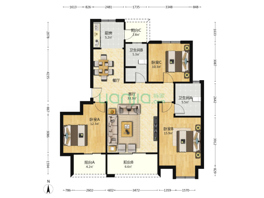 英地泰和院北院 3室1厅2卫 122平方