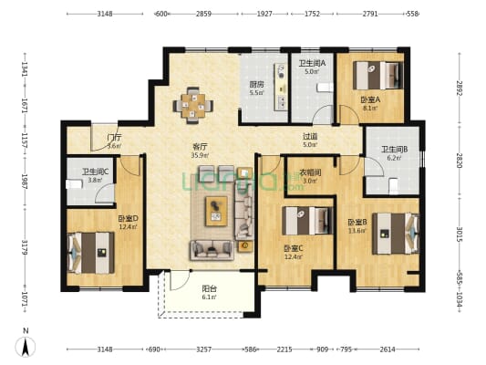 霸州温泉新都孔雀城樾府 4室1厅3卫 168平方