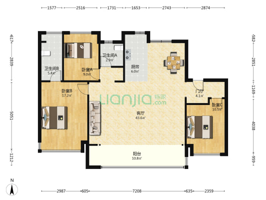 龙湖砚熙台 3室1厅2卫 142平方
