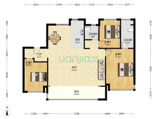 龙湖砚熙台 3室1厅2卫 142平方