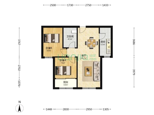 金地和风雅苑 2室1厅1卫 80平方