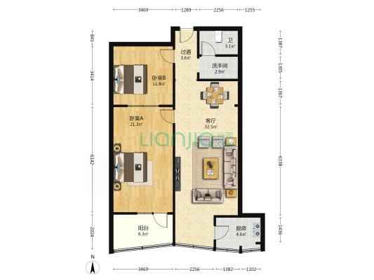 果品家属院 2室1厅2卫 115平方