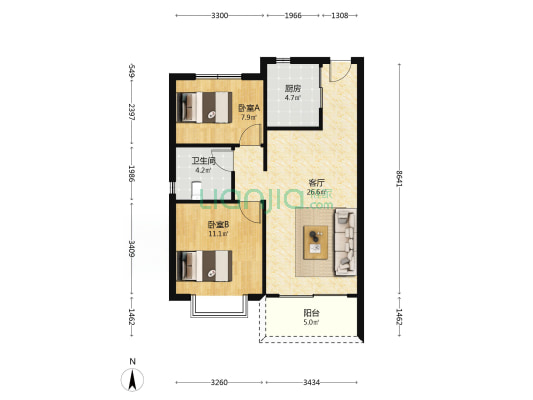 郑州恒大未来之光 2室1厅1卫 91平方
