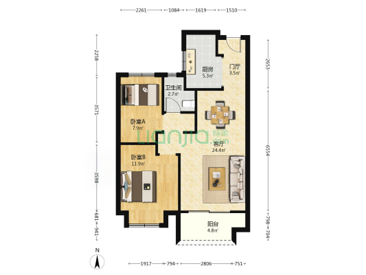 锦城时光苑 2室1厅1卫 82平方