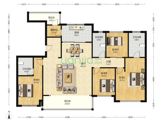 中国铁建西派城央 4室1厅3卫 177平方
