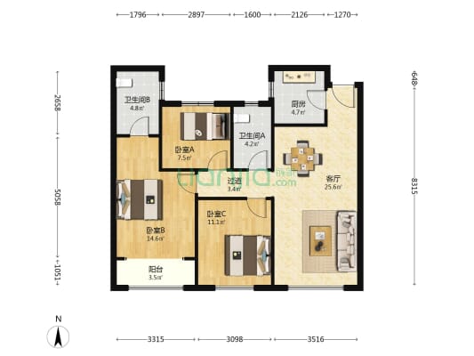 碧桂园南山郡 3室1厅2卫 117平方