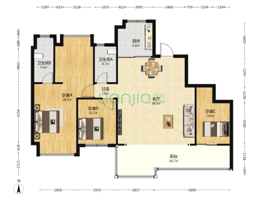 玺宸上院 3室1厅2卫 143平方