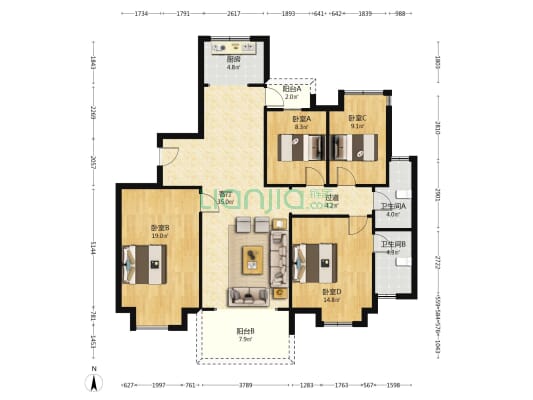 西湖御苑 4室1厅2卫 142平方