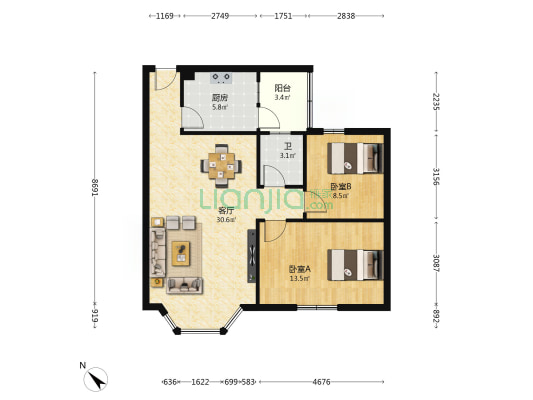 光华苑小区 2室1厅1卫 78平方