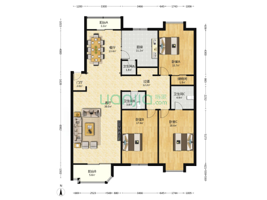 旭光里 3室2厅3卫 178平方