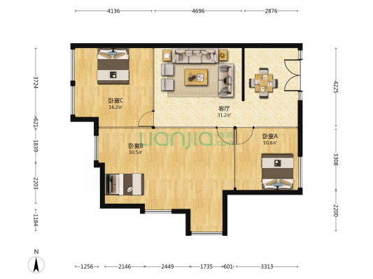 现代光谷世贸中心 3室1厅0卫 148平方