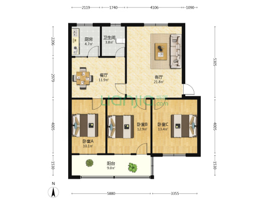 县一高家属院西院 3室2厅1卫 98平方
