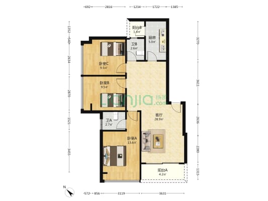 海智云轩 3室1厅2卫 109平方