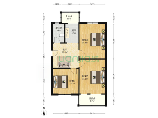 烟草公司长安分公司家属院 3室1厅1卫 79平方