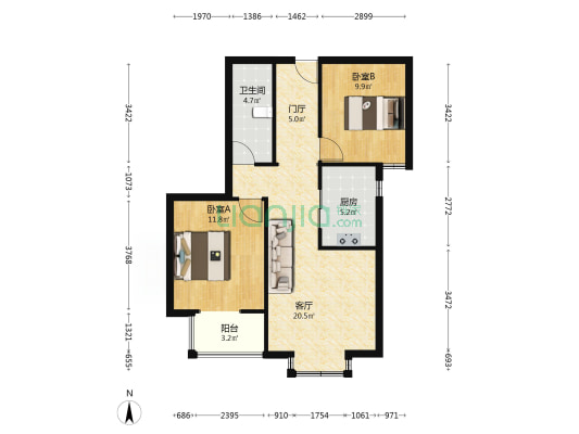 联合七号院 2室2厅 南-户型图