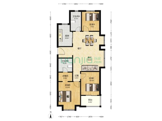 书润悦府 3室1厅2卫 111平方