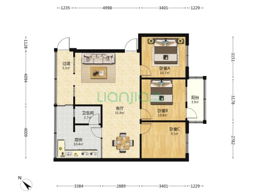 壮剧团 3室1厅1卫 88平方
