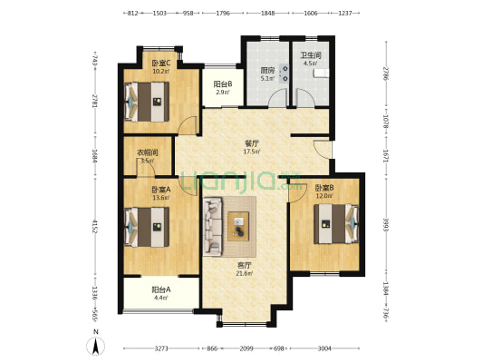 宏远景园  南北通透  大三居  房本满五-户型图