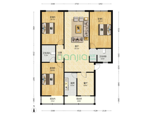 悦心大院 3室2厅2卫 147平方