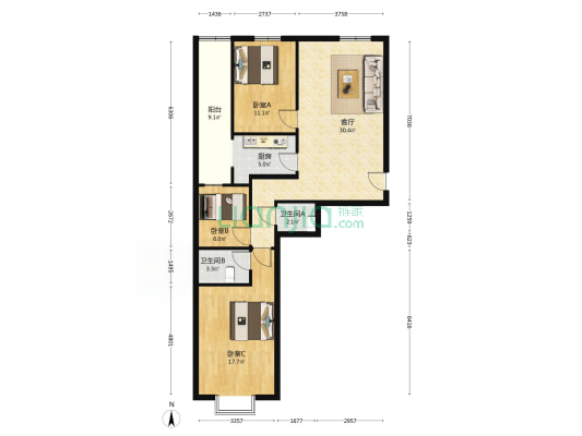 富力花园 3室2厅 南 北-户型图