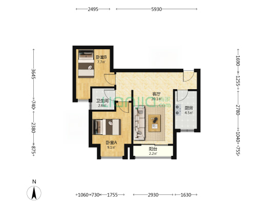 居然雅素里 2室1厅1卫 63平方