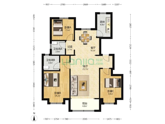 北京佳兆业悦峰风和苑 3室2厅2卫 108平方