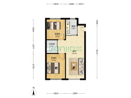 荣安望花新园 2室1厅1卫 73平方