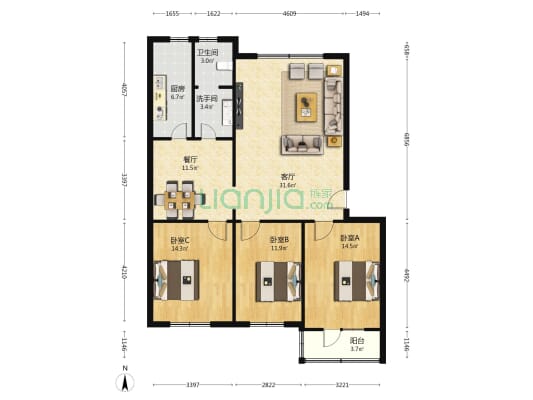 吉安苑小区 3室2厅2卫 130平方