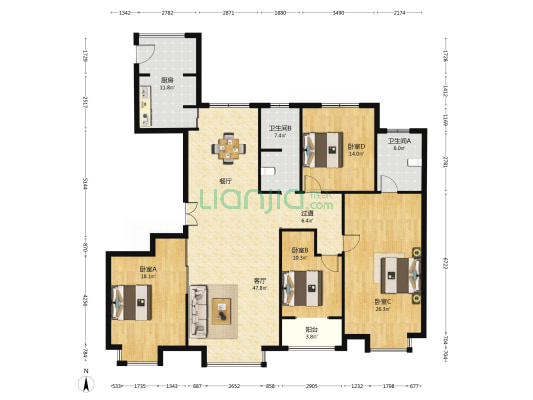 国泰观邸悦峰 4室1厅2卫 192平方