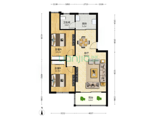 洪都七区 2室1厅1卫 88平方