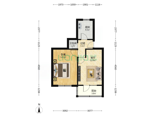 东岗银行家属院 1室1厅1卫 46平方