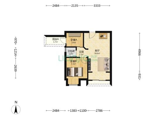 上合花园一期 2室1厅1卫 48平方