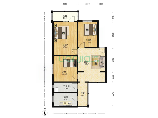 东环路229号 3室1厅1卫 87平方