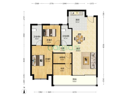 中国铁建花语江南 3室1厅2卫 116平方