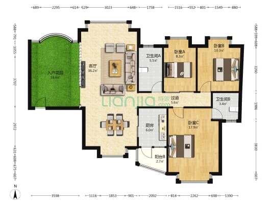 五洲花城一期澳洲园 3室1厅2卫 129平方