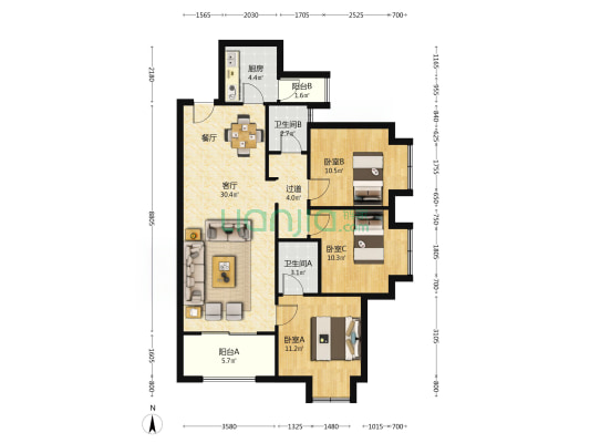 建泰御嘉花苑 3室1厅2卫 109平方