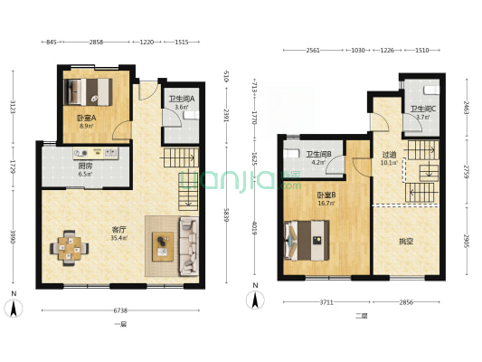 嘉河湾8号 2室1厅3卫 137平方